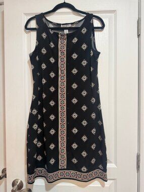 White House Black Market Black Print Shift Dress Medium Sleeveless